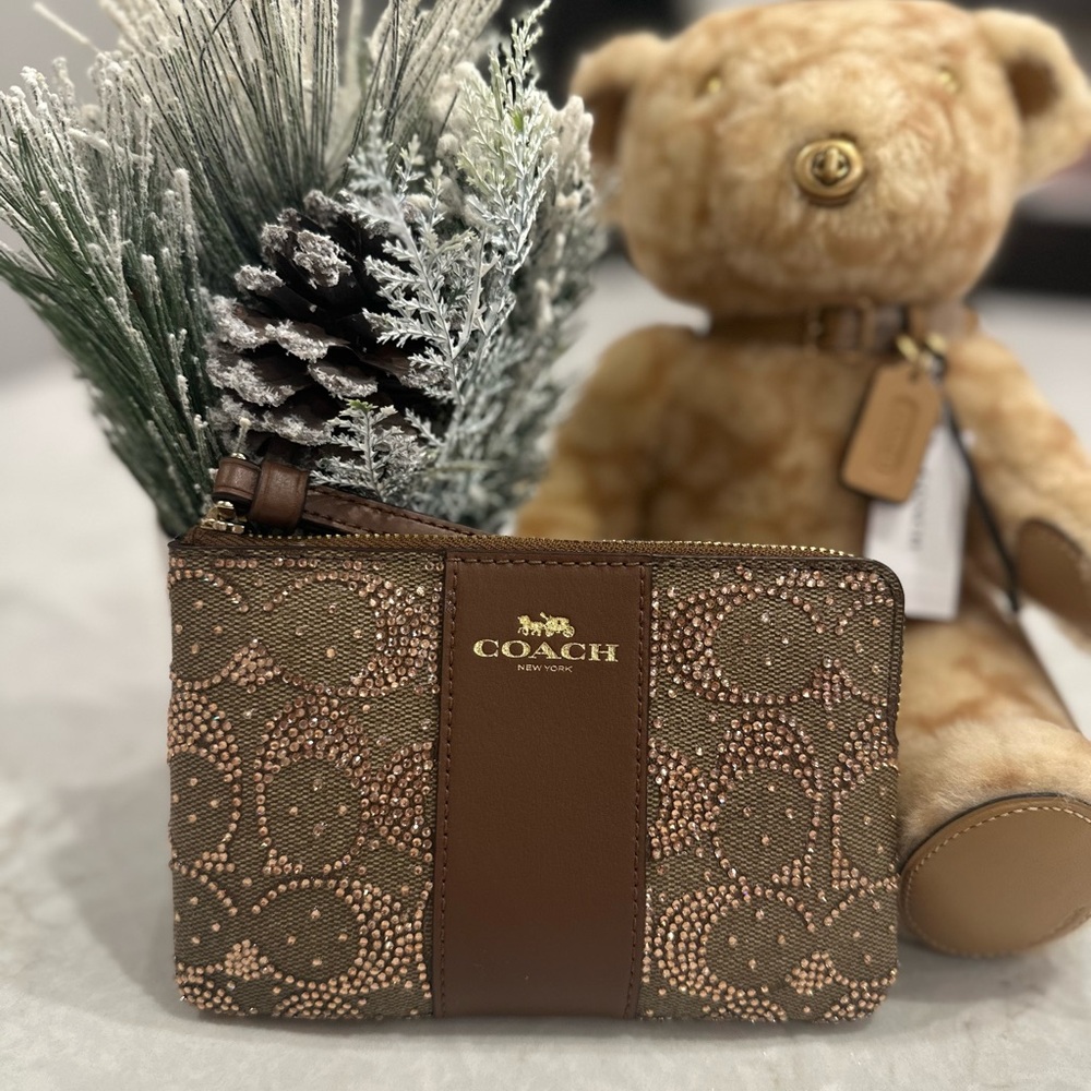 Coach Crystal Brown and Gold Signature Wristlet Crystalized By. Crystal